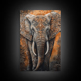 Indian Elephant Art Framed Canvas Print – Kerala Mural Painting, Sacred Geometry Decor, Ganesh Wall Art, Rustic Boho Living Room Art