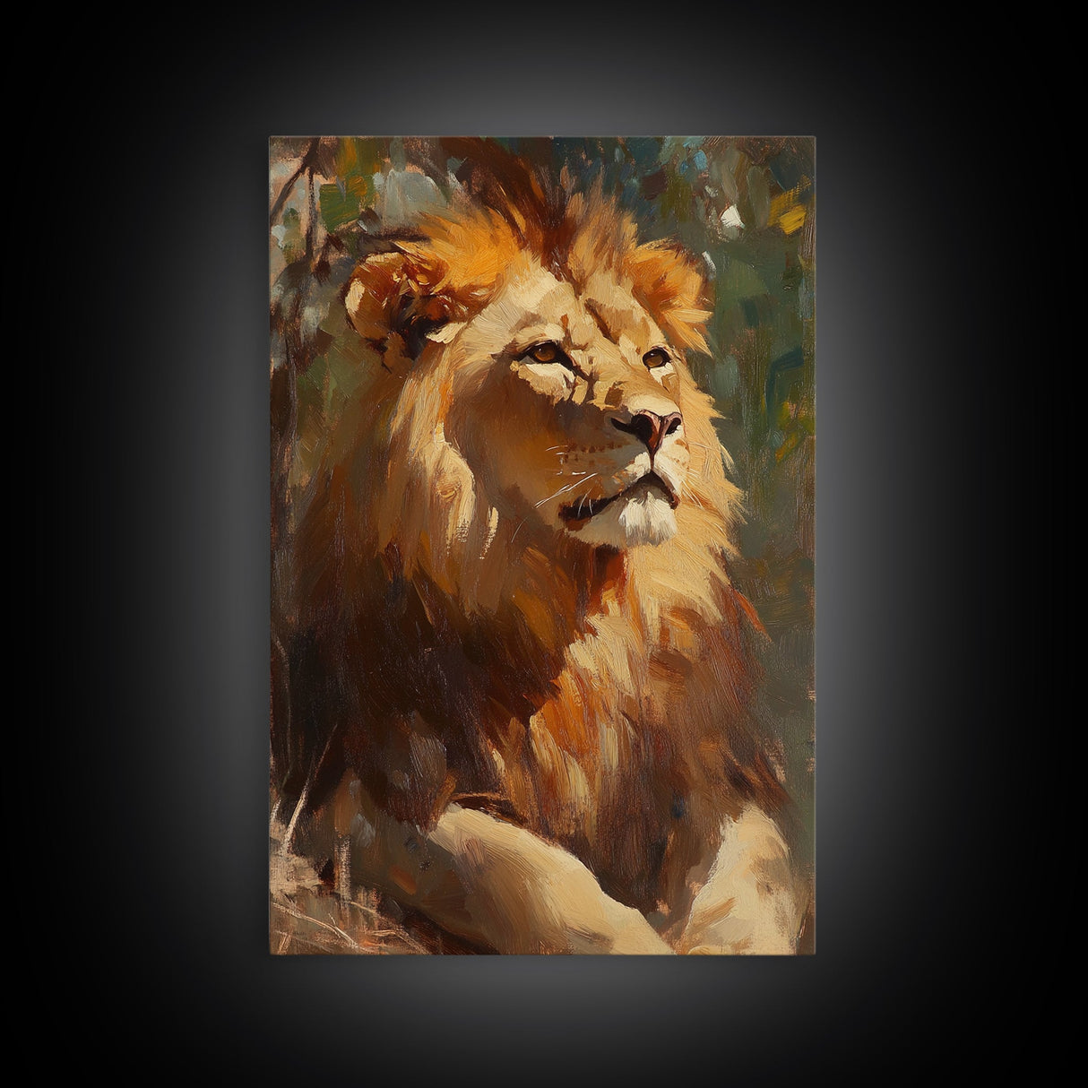 Regal Lion Oil Painting Framed Canvas Print – Rustic Decor Wall Art, African Lion Wildlife, Above Couch Art, Bold Statement Piece