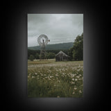 Framed Canvas Print Windmill Wall Art Rustic Barn Landscape Farmhouse Decor Above Couch Country Artwork Gift Idea Living Room Art