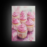 Pink Cupcake Art Canvas Print Kitchen Decor Dessert Illustration Rustic Artwork Food Review Kitchen Art Gift Idea For Her