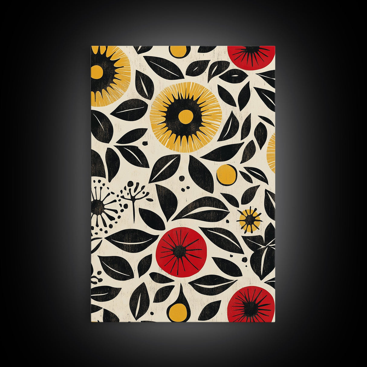 Modern Botanical Framed Canvas Print, Wildflower Pattern Wall Art, Vibrant Floral Art, Living Room Decor, Extra Wide Rustic Decor