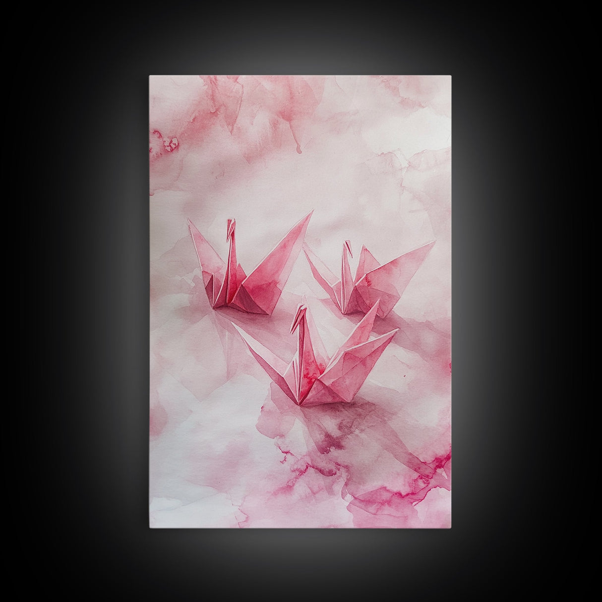 Origami Cranes Canvas Print, Pink Paper Bird Art, Minimalist Zen Decor, Whimsical Artwork Bedroom Wall Art, Japanese-Inspired Gift
