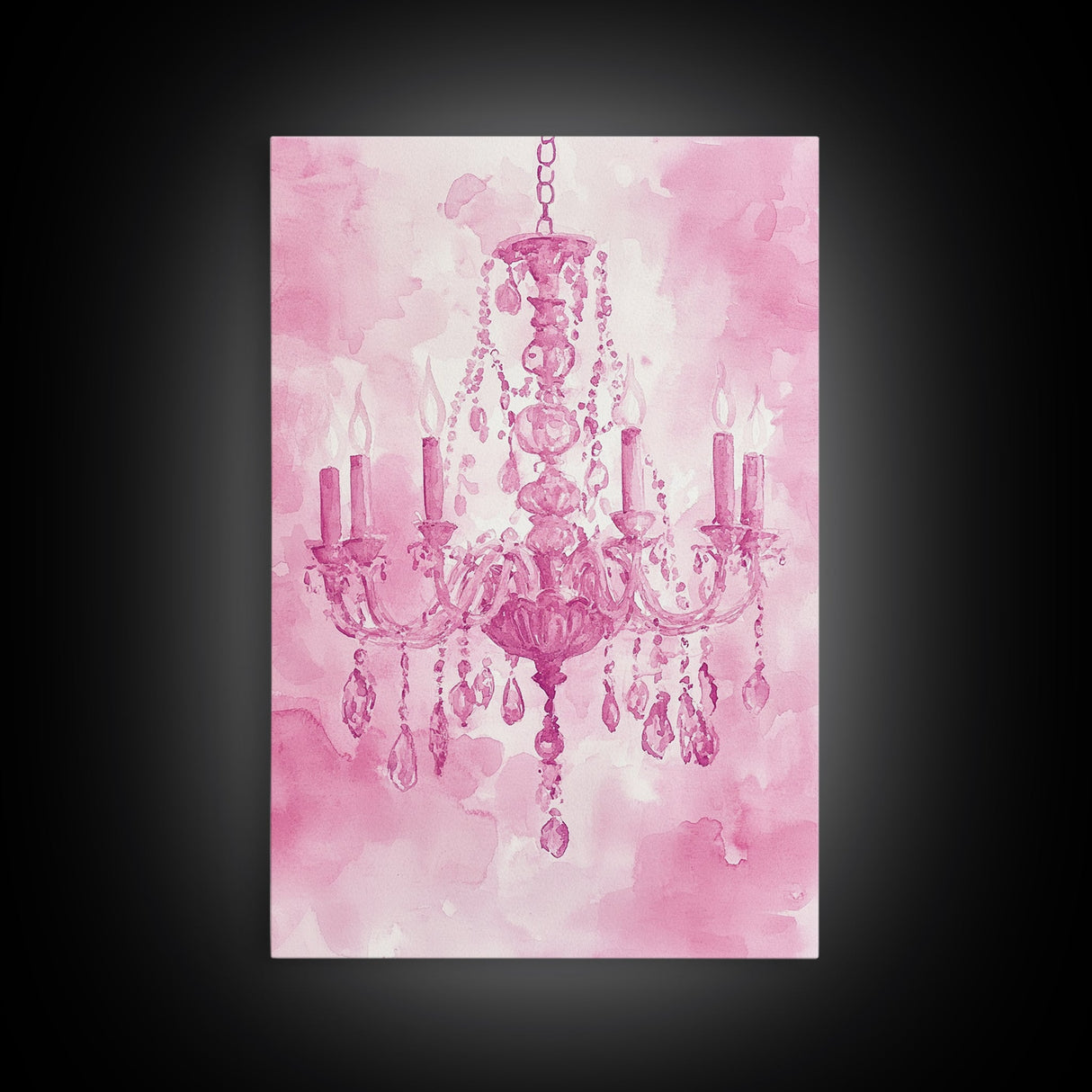 Pink Crystal Chandelier Canvas Print | Romantic Light Decor | Rustic Wall Art | Elegant Bedroom Art | Above Bed Wall Art | Farmhouse Decor