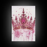 Regal jeweled crown painting featuring framed canvas print, moody art, pink wall art for dorm, unique goddess art print decor