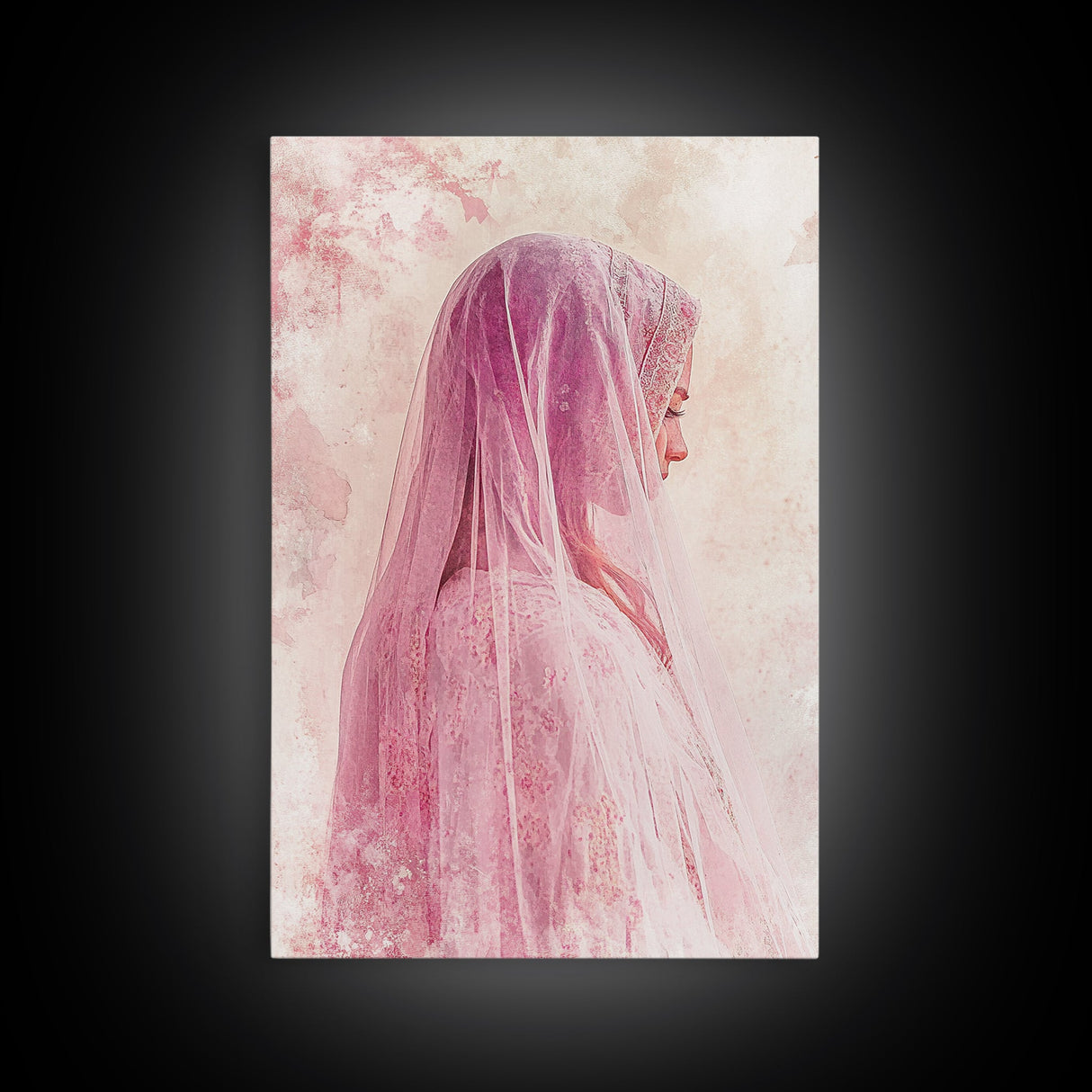 Feminine Veil Portrait Canvas Print Light Pink Wall Art Afrocentric Wall Art Moody Art Living Room Decor Romantic Room Aesthetic