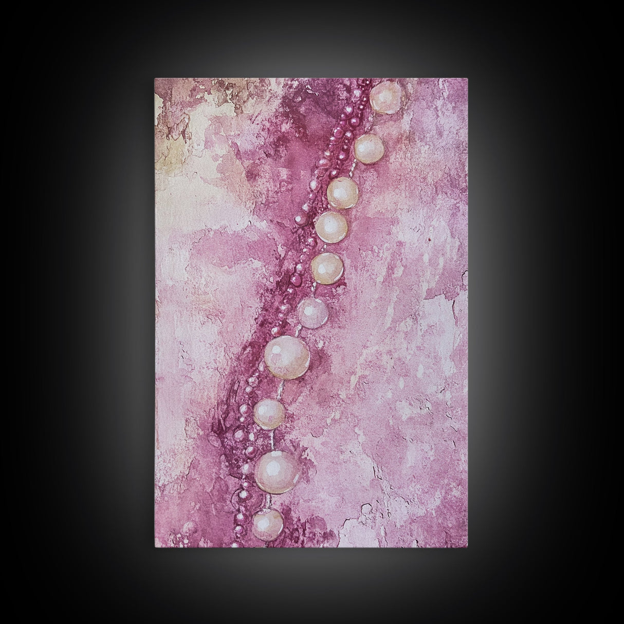 Pearlescent Beads Abstract Canvas Print Light Pink Wall Art Vertical Artwork Minimalist Decor Original Painting Bedroom Art