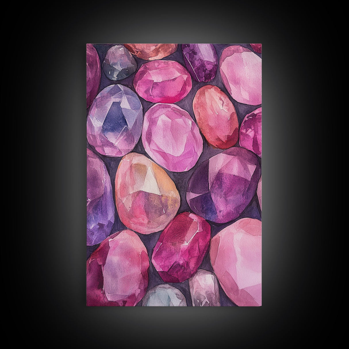 Gemstone Painting Canvas Print Vibrant Abstract Art Geometric Wall Art Pink Orange Wall Art Living Room Decor Modern Aesthetic