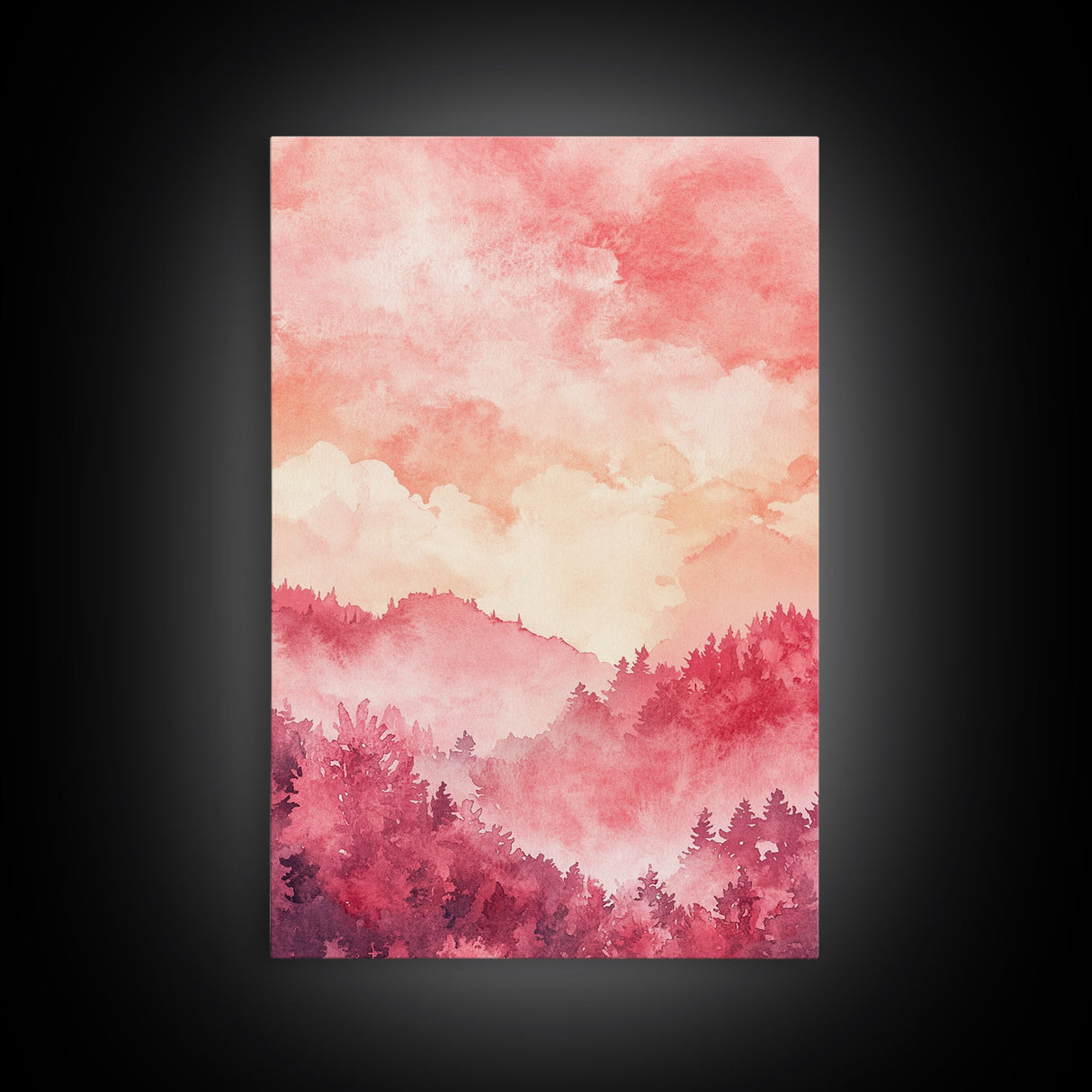 Pink Mountain Sunset Canvas Print, Landscape Painting, Smoky Mountain Art, Pink Orange Wall Art, Bedroom Art, Artistic Decor, Living Room Art