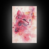 Pink Cat Portrait Canvas Print, Whimsical Art, Feline Wall Art, Light Pink Wall Art, Bedroom Art, Artistic Decor, Gift Idea for Cat Lovers