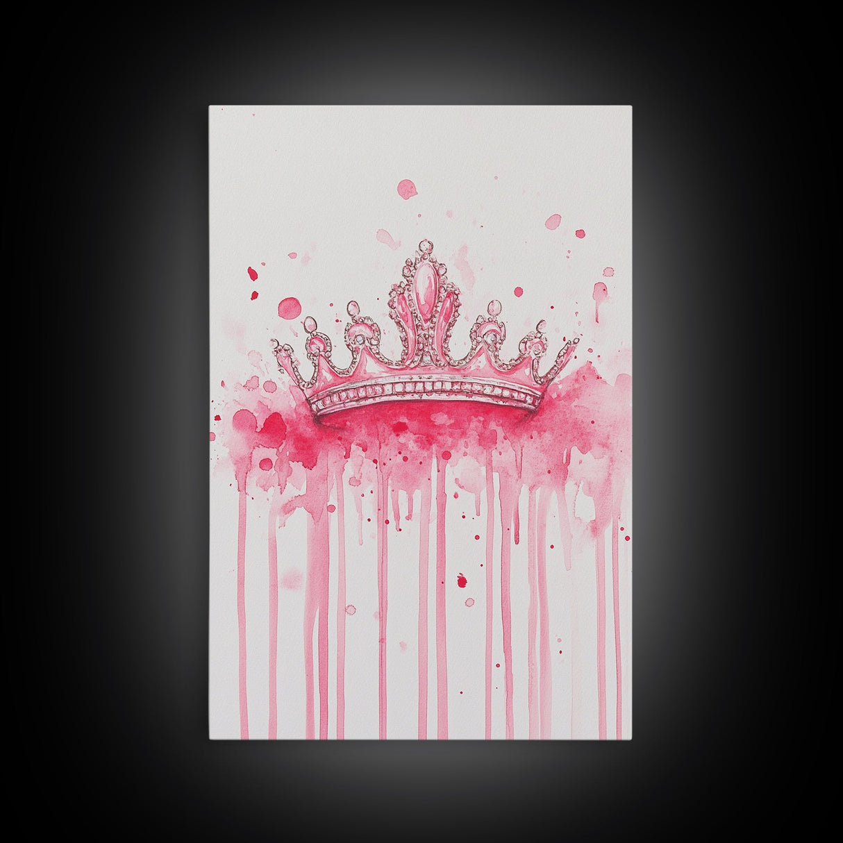Pink Crown Canvas Print Framed Royal Aesthetic Art Whimsical Wall Art Light Pink Accent Bedroom or Living Room Rustic Decor Gift