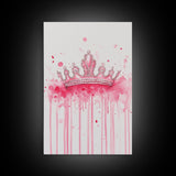 Pink Crown Canvas Print Framed Royal Aesthetic Art Whimsical Wall Art Light Pink Accent Bedroom or Living Room Rustic Decor Gift