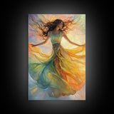 Enchanting Dancing Light Woman Canvas Print, Whimsical Art Adding Elegant Vibes to Living Room or Extra Wide Horizontal Wall Art