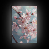 Japanese Sakura Canvas Print | Cherry Blossom Painting Art | Pastel Blue Floral Wall Art Gift Idea | Light Pink Bedroom Art