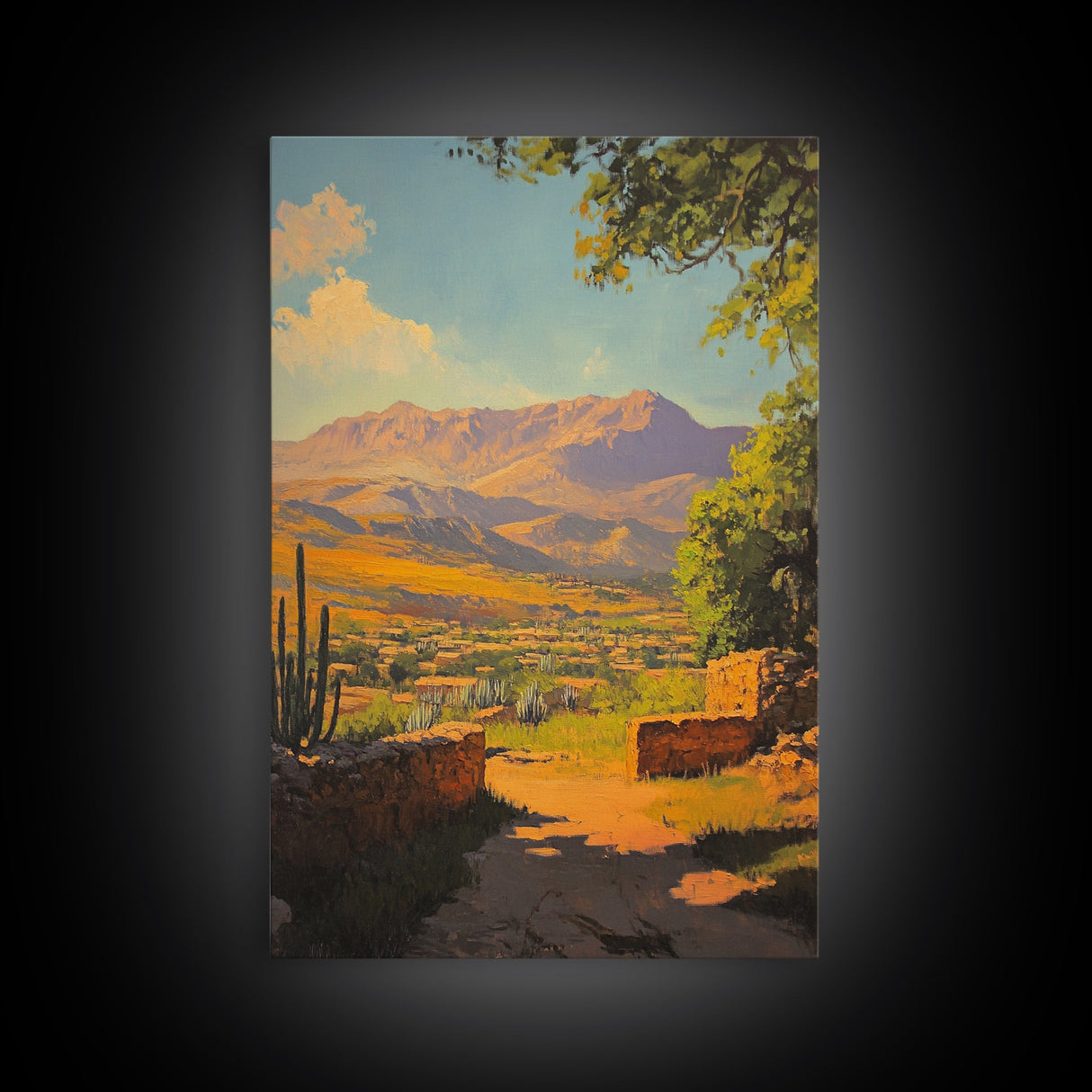 Rustic Mountain Landscape Framed Canvas Print Southwest Wall Art Above Sofa Rustic Decor Gift Idea Living Room Art Landscape Painting