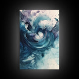 Swirling Teal Abstract Canvas Print Minimalist Coastal Art Modern Zen Wall Decor Living Room Gift Idea Unique Wabi Sabi
