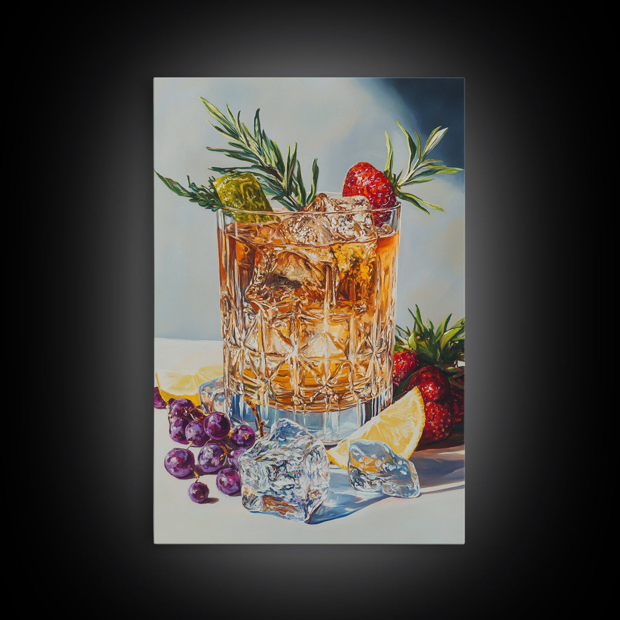 Whiskey Glass Canvas Print | Rustic Bar Kitchen Wall Art | Coastal Decor Martini Painting | Living Room Gift Idea for Him Art Print