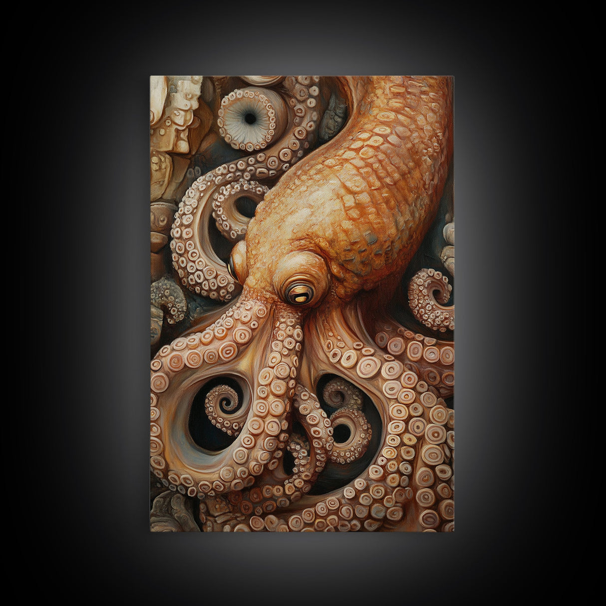 Octopus Tentacles Framed Canvas Print | Coastal Decor Ocean Art | Nautical Wall Art Above Sofa | Whimsical Octopus Painting Artwork
