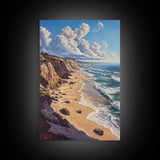 Sunny Beach Landscape Framed Canvas Print Coastal Seascape Painting Nautical Wall Art Gift Idea Bedroom Decor Rustic Nautical Painting