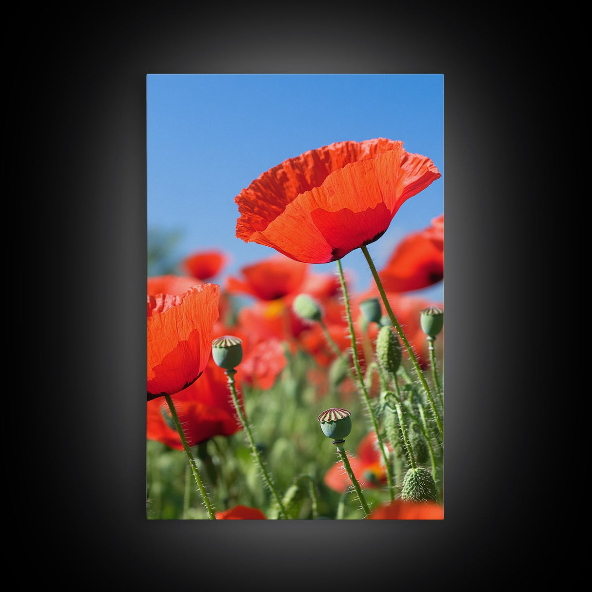 Vibrant Poppy Field Framed Canvas Print, California Poppy Art, Rustic Landscape Wall Art, Bedroom Art, Farmhouse Living Room Decor