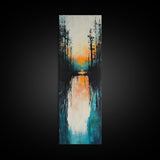 Sunset Reflection, coastal painting, pink orange wall art, lake Tahoe art farmhouse art, Framed Canvas Print, panoramic art