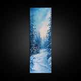 Winter Path, snowy pine tree art, moody art, Christmas wall art, wabi sabi art, landscape painting, Framed Canvas Print
