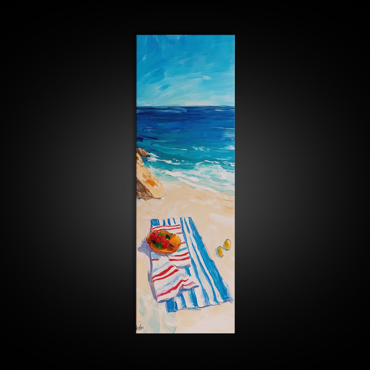 Seaside Picnic, Summer Vibes, Coastal Painting, Nautical Decor, Beach House Art, Food Review Kitchen Art, Framed Canvas Print