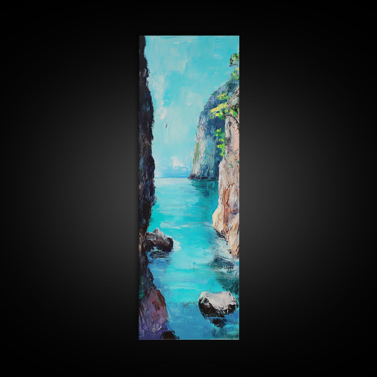 Cliffs and Sea, Coastal Landscape Art, Nautical Wall Art, Ocean View, Seascape Painting, Tall Narrow Art, Canvas Print