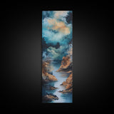 Moody River, Smoky Mountain Art, Landscape Painting, Moody Art, Blue and Green Wall Art, Tall Skinny Art, Framed Canvas Print