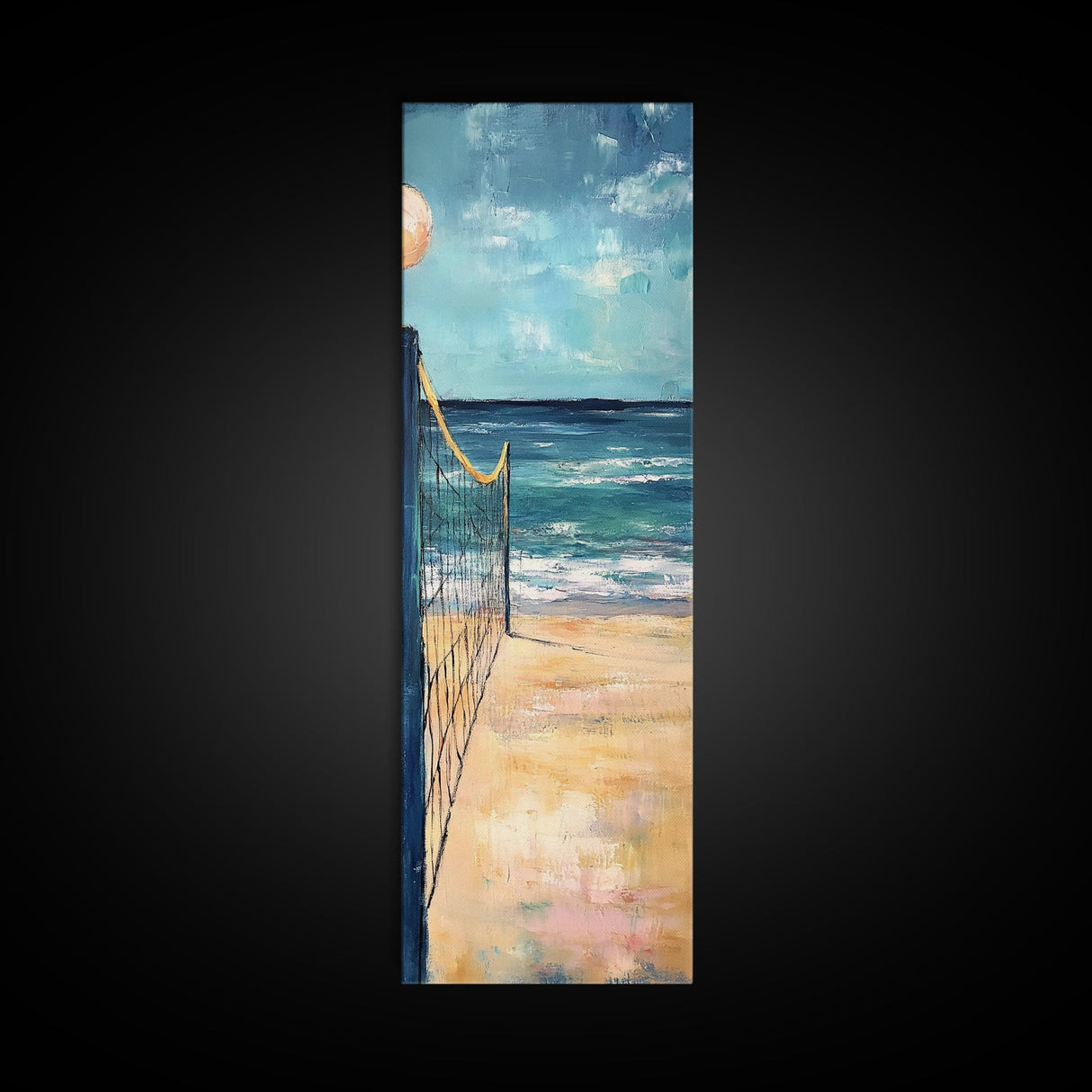 Volleyball Net, Seaside Sport, Nautical Wall Art, Beach House Art, Coastal Decor, Living Room Art, Framed Canvas Print, Extra Wide Art