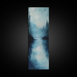 Misty Lake, Moody Landscape, Pine Tree Art, Foggy Forest Painting, Smoky Mountain Art, Christmas, Framed Canvas Print