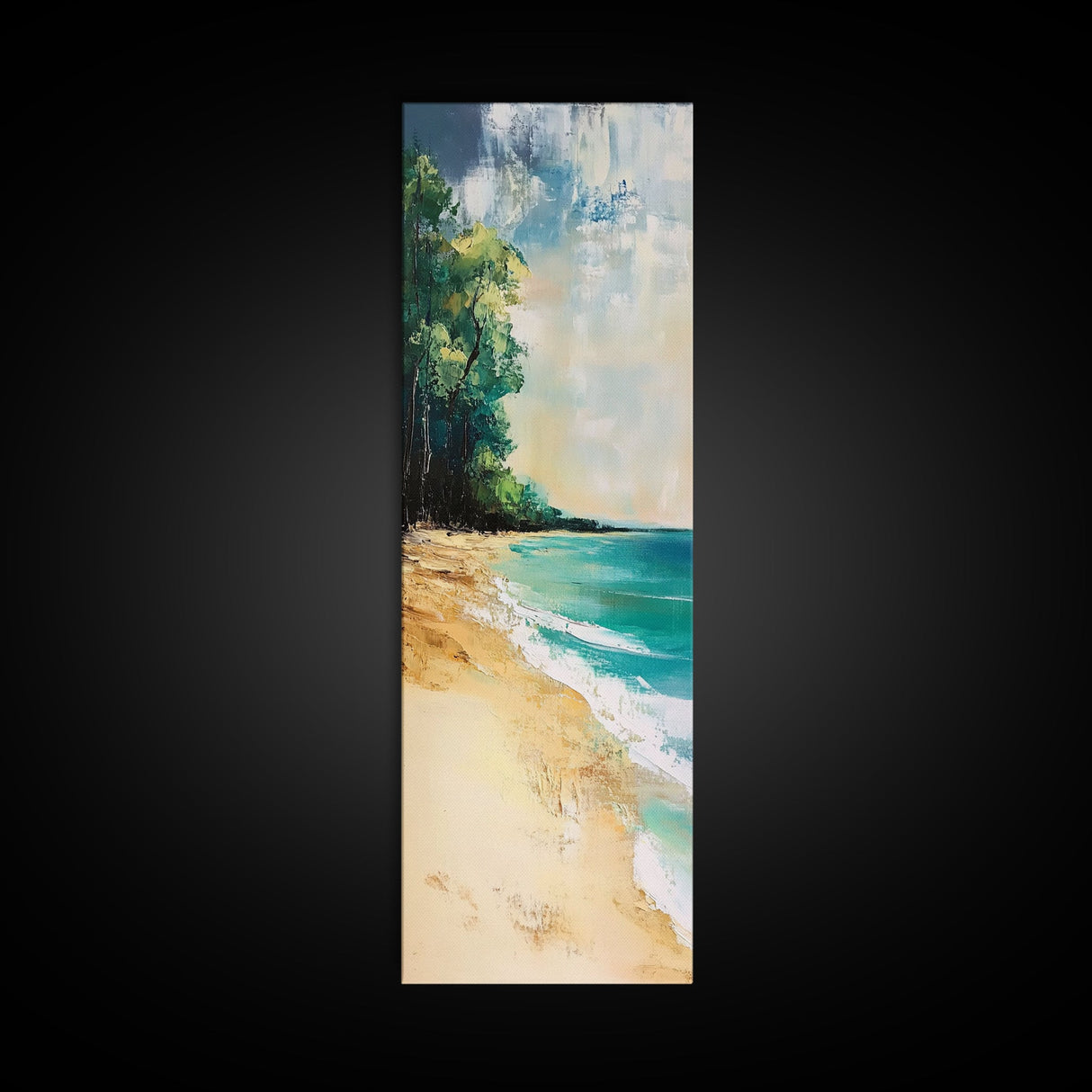 Beach Shoreline, Coastal Painting, Nautical Wall Art, Ocean Landscape, Minimalist Art, Framed Canvas Print