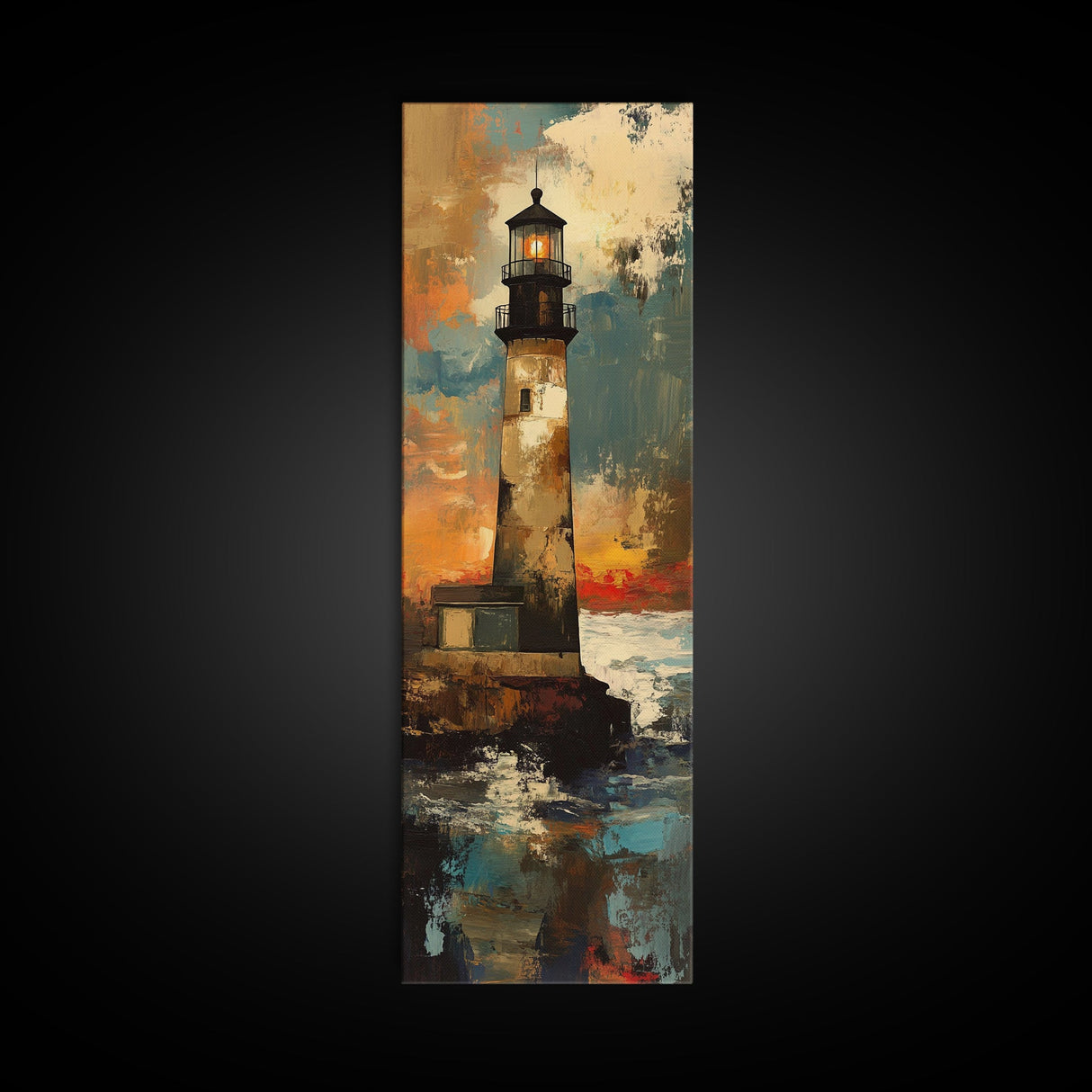 Rustic Lighthouse, Nautical Wall Art, Moody Painting, Coastal Landscape, Seascape Painting, Framed Canvas Print