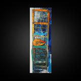Crayfish painting, nautical wall art, rustic art, kitchen decor, fisherman painting, blue and orange, framed canvas print, gift idea
