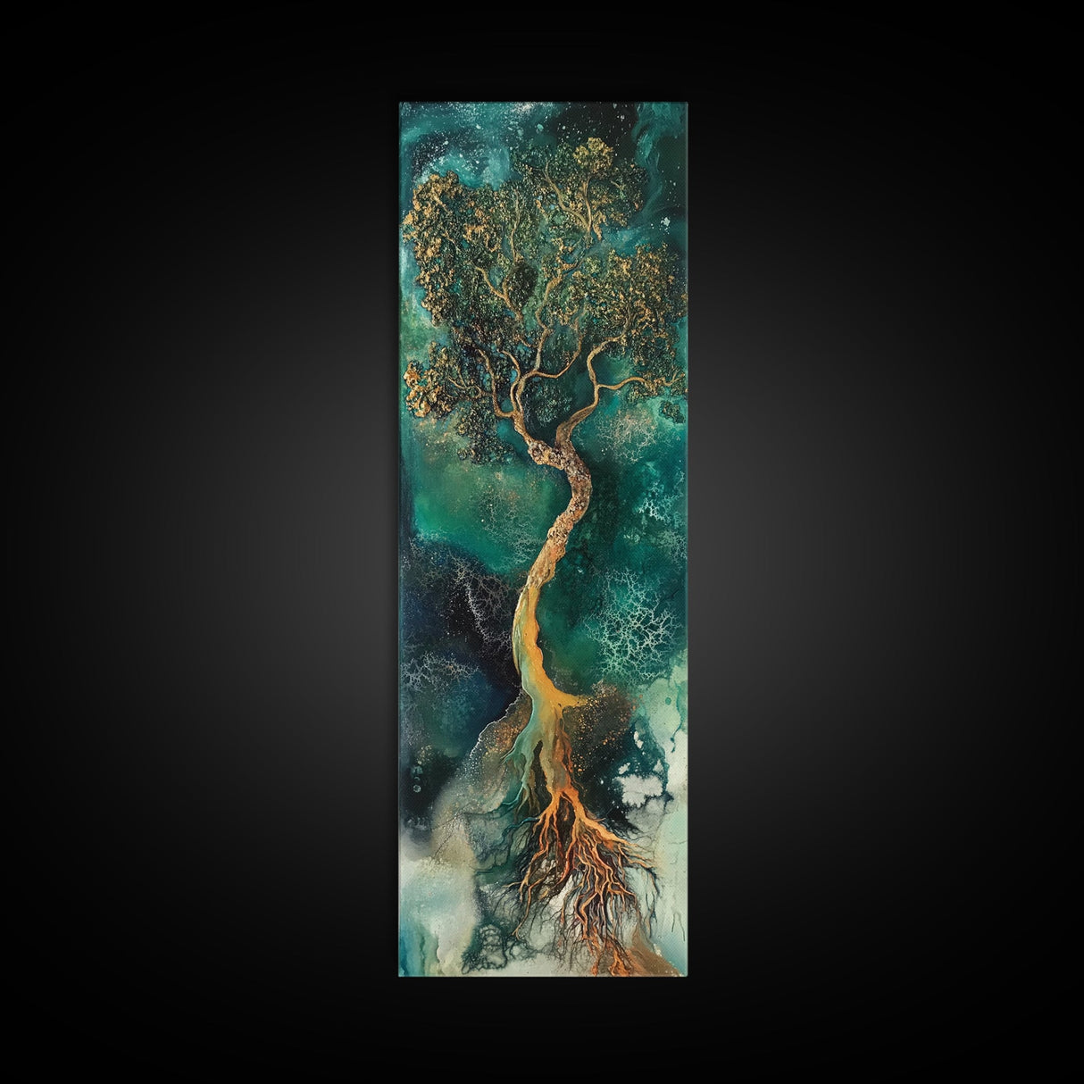 Oak tree art, mystical tree, moody art, green wall art, zen wall art, framed canvas print, nature-inspired, wabi sabi art, gift idea