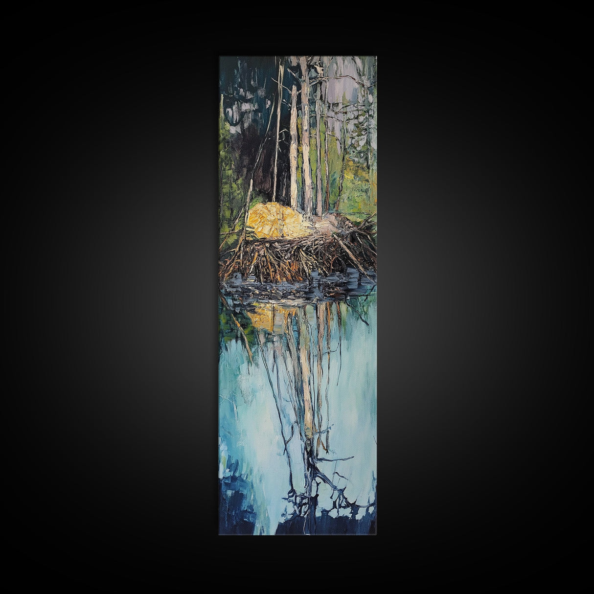Forest Reflection, Moody Art, Landscape Painting, Pine Tree Art, Wabi Sabi Art, Smoky Mountain Art, Framed Canvas Print, Rustic Wall Art