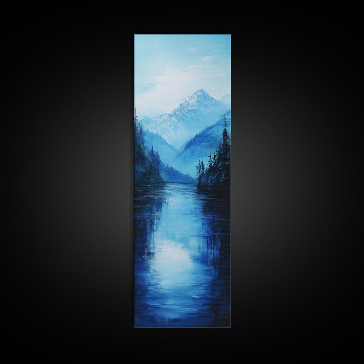 Lake Tahoe Art, Canvas Print, pine tree art, mountain painting, rustic decor, above couch art, panoramic painting, bedroom art