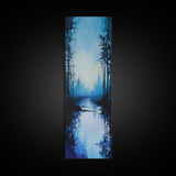 Misty Lake, Dark Forest, Moody Art, Landscape Painting, Minimalist Art, Blue and Green Wall Art, Framed Canvas Print, Vertical Wall Art