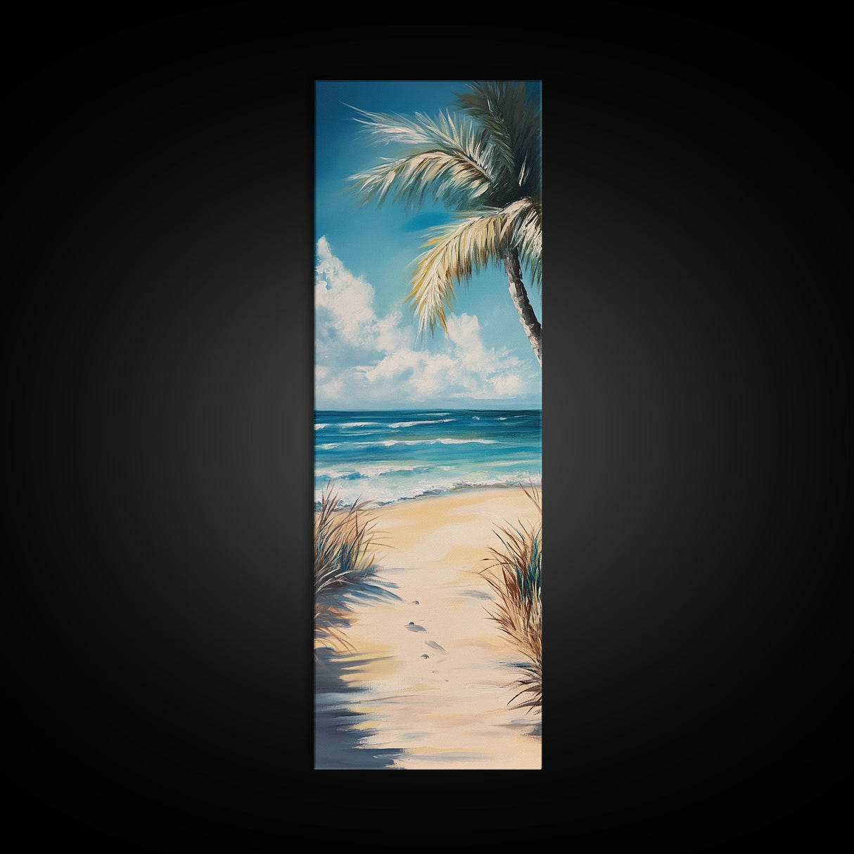 Tropical Beach, coastal painting, nautical decor, palm tree painting, Hawaii art, coastal cowgirl wall art, Framed Canvas Print