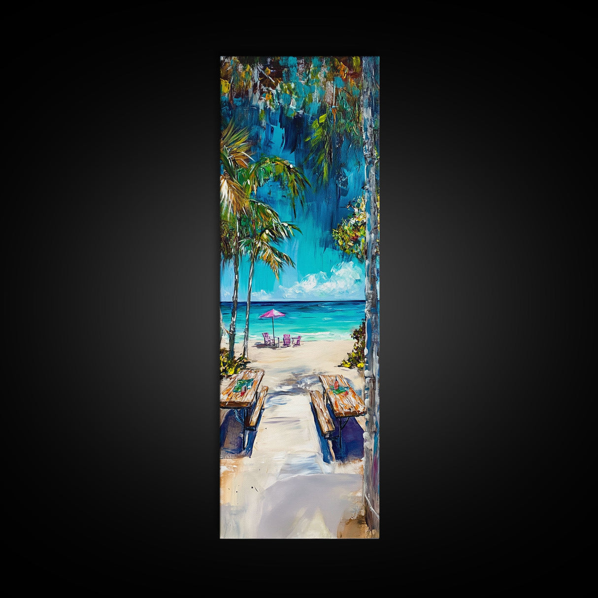 Beach Pathway, coastal wall art, tropical painting, ocean painting, palm tree painting, coastal decor, nautical painting, Canvas Print