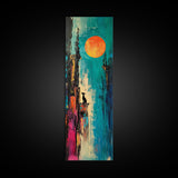 Lone Howl, southwest wall art, desert painting, moon oil painting, silhouette painting, rustic art, teal wall art, Canvas Print