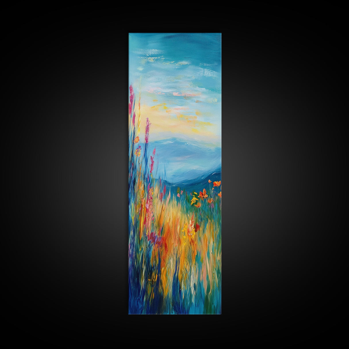 Wildflower Hills, landscape painting, California poppy art, mountain painting, scenic artwork, nature wall art, bedroom art