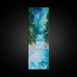 Waterfall Serenity, coastal landscape art, zen wall art, framed canvas print, wabi sabi art, tall narrow art, rustic decor