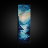 Moonlit Valley, moody art, blue and green wall art, framed canvas print, above couch art, original painting, landscape painting