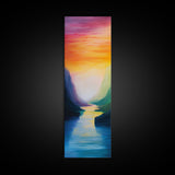Sunset Canyon, pink orange wall art, lake Tahoe art, framed canvas print, vertical wall art, extra wide art, bedroom art