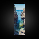 Seaside Escape, Blue Waters, Cliffside View, Canvas Print, coastal wall art, nautical decor, above bed wall art, seascape painting