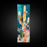 Colorful cactus, southwest wall art, agave painting, botanical prints, framed canvas print, tall narrow art, vertical wall art