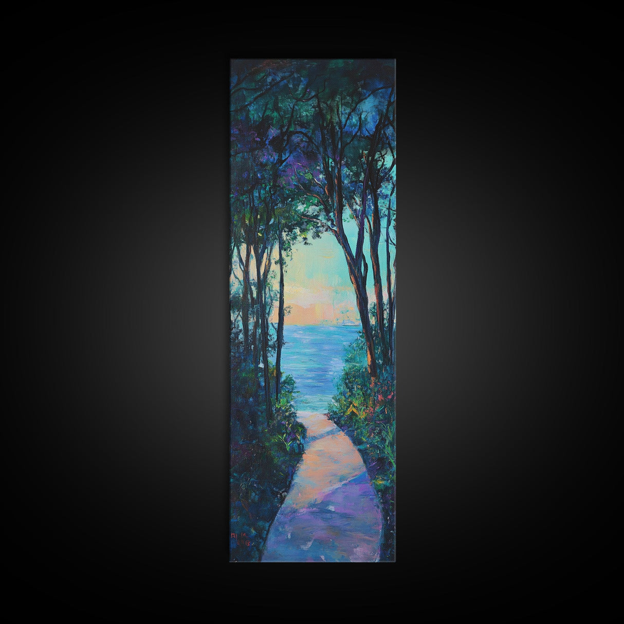 Sunset Pathway Art, Coastal Painting, Wabi Sabi Art, Above Bed Wall Art, Seascape Painting, Framed Canvas Print, Nautical Decor
