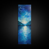 Lake Reflection Art, Moody Landscape, Blue and Green Wall Art, Minimalist Art, Above Sofa Art, Framed Canvas Print
