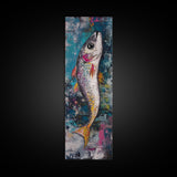 Fish Art, koi fish painting, fly fishing art, trout art, coastal decor, blue and green wall art, Canvas Print, living room art