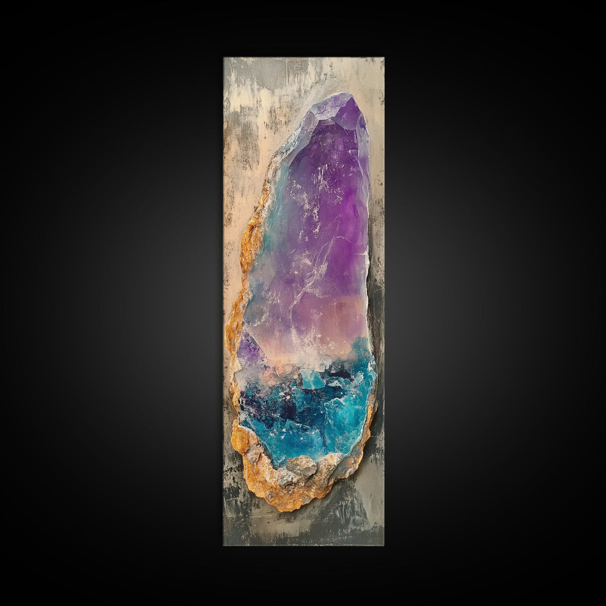 Amethyst Geode, gemstone painting, sacred geometry wall art, boho art, teal wall art, wabi sabi art, Canvas Print, zen wall art